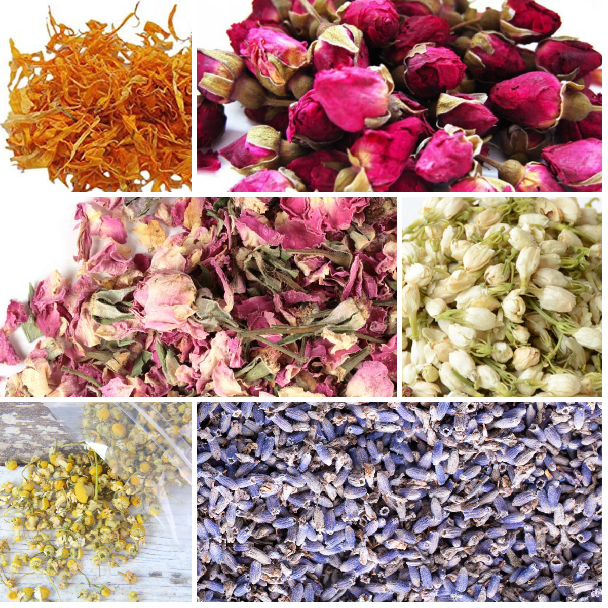 Kosher Bulk Botanical Flower Kit (6pack) - Jasmine, Cornflowers, Lavender,  Marigold, Chamomile and Pink Rose Buds & Petals 
